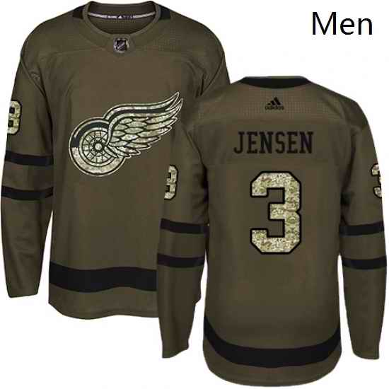 Mens Adidas Detroit Red Wings 3 Nick Jensen Authentic Green Salute to Service NHL Jersey